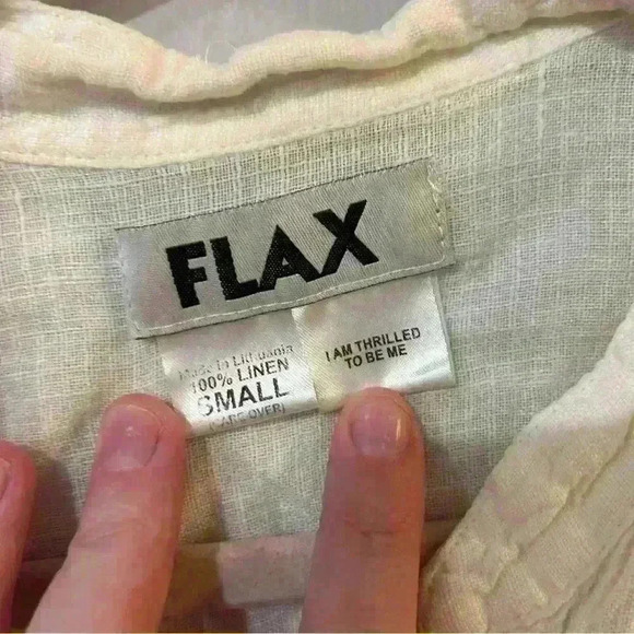 FLAX White 100% Linen Button Down Oversized Long Sleeve Shirt Women’s Size Small - Picture 2 of 4